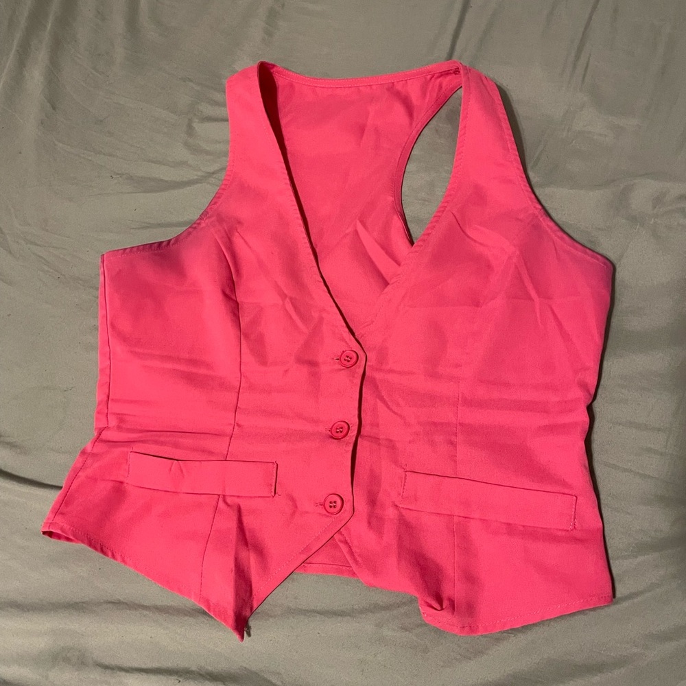 SHEIN BIZwear Solid Button Front
Waistcoat Workwear Hot Pink Medium